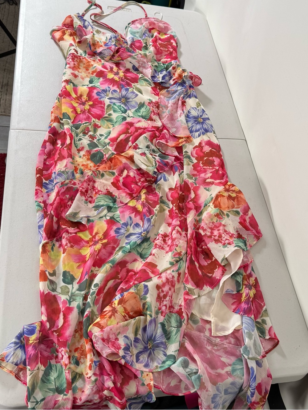Dress Forum Pink Floral Ruffle Midi Dress